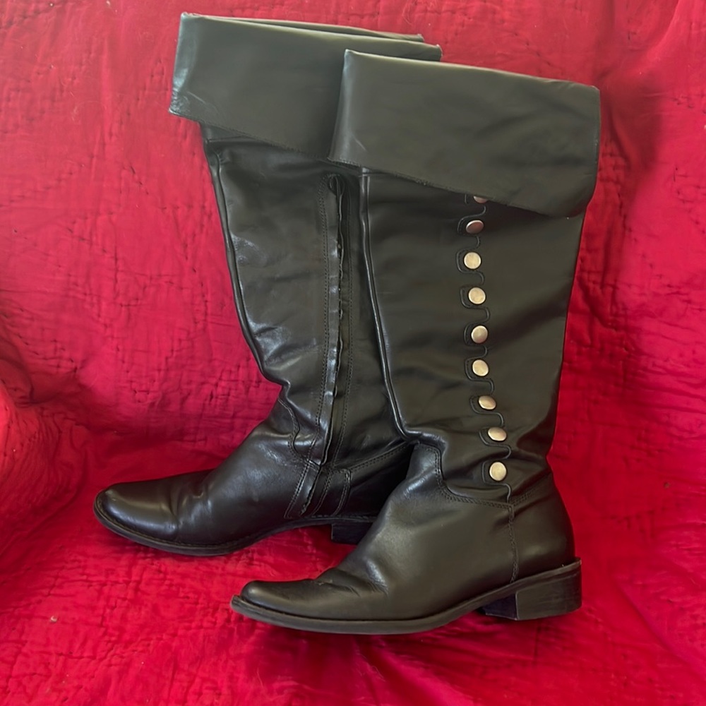 Tommy over the knee boots black with lots of shiny rivets. Fold down Cuff NICE
